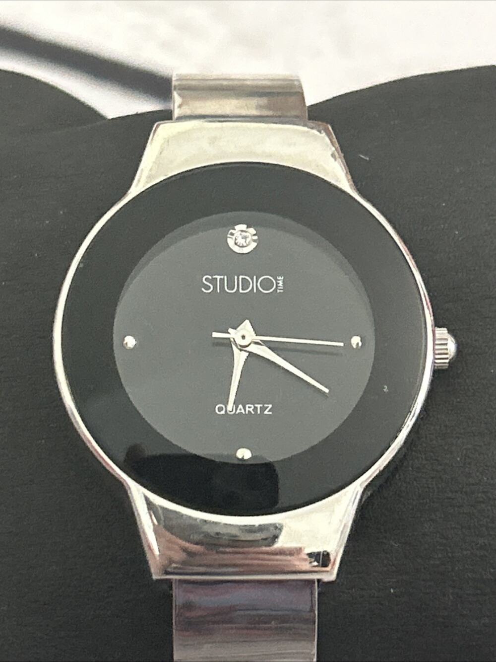 Studio Time Black Dial Silver Case And Band Women’s Cuff Watch